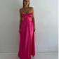 Yellow Strapless Cute Satin Simple A-Line Long Party Dress, DP2484
