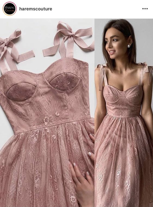 Pink Tulle tea length Prom Dress A Line Formal Dress,DS4324