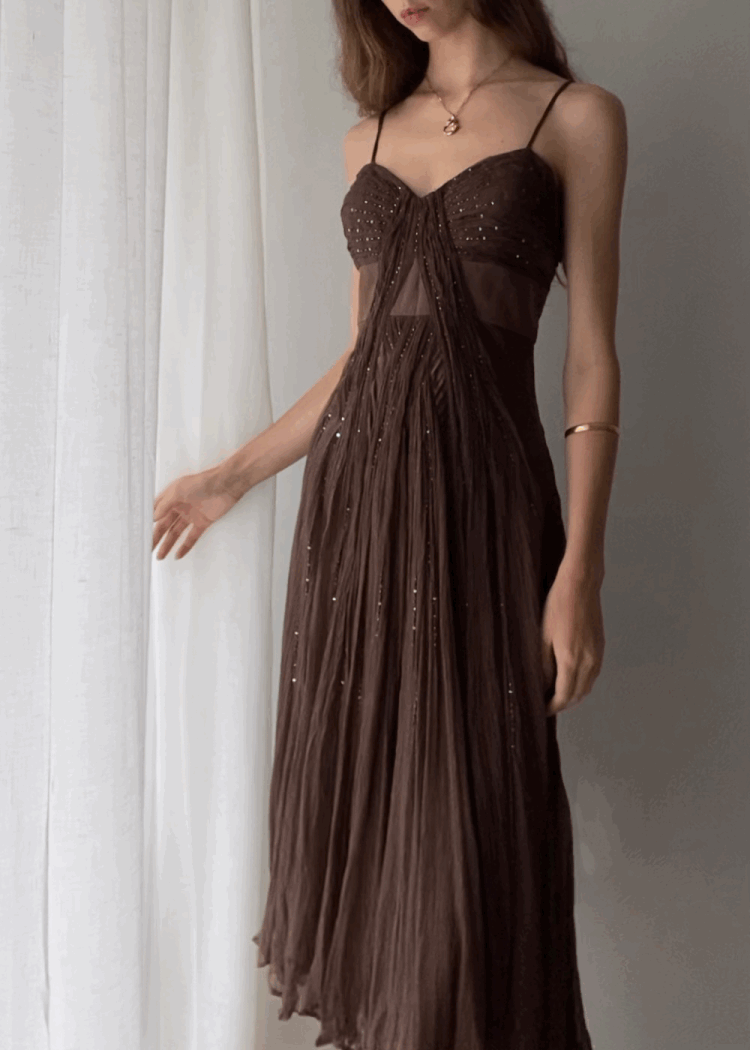 Vintage Straps Party Dress Brown A-Line Evening Dress, DP2280