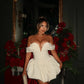Sexy Ivory Satin Off-the-shoulder Sweetheart Short A-Line Party Dress Cocktail Dress Homecoming Dress DP6490