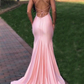 Gorgeous V Neck Mermaid Pink Long Prom Dress With Crossing Back Straps,DP0258