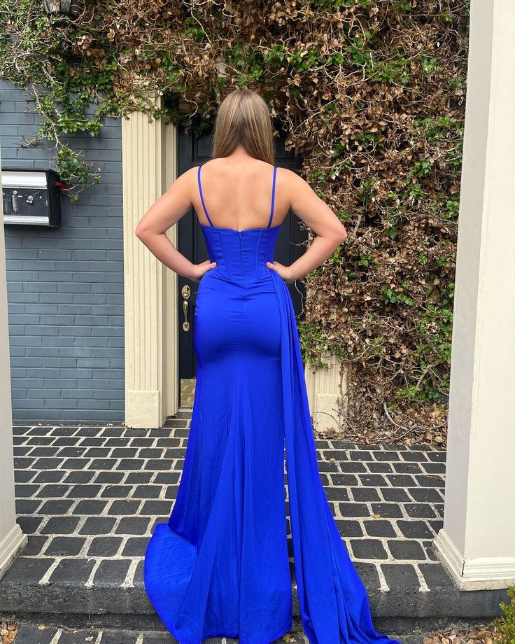 Cute Mermaid Sweetheart Royal Blue Satin Long Prom Dresses with Beading,DP0183