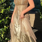 Champagne Gold Straps A-Line Embroidery Vintage Party Dress, DP2283