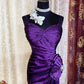 Elegant Purple Satin Mermaid Spaghetti Strap Sweetheart Ruched Bodice Beaded Floral Sweep Train Prom Dress DP8656