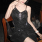 Sparkling Black Sequin Spaghetti Strap Design 16th Birthday Party Dress Homecoming Dress DP6036