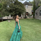 Green A-Line Strapless Tiered Long Prom Dress Party Dress,DP524