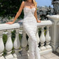 Robe de bal vintage en dentelle blanche, fourreau, bretelles spaghetti, robe de soirée longue, robe formelle DP6692