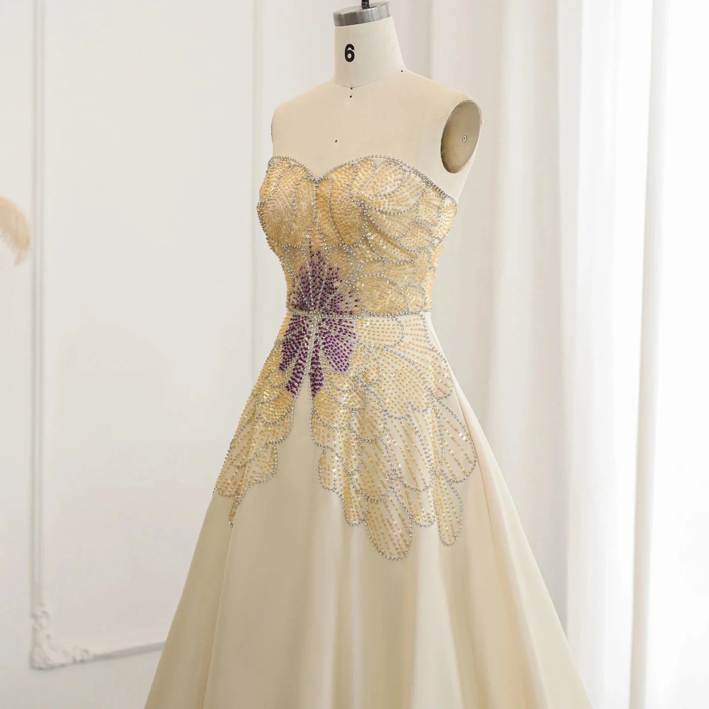 Elegant Ivory Beaded Prom Dress A-Line Beaded Evening Gown Satin Party Dress Long Formal Dress DP6739