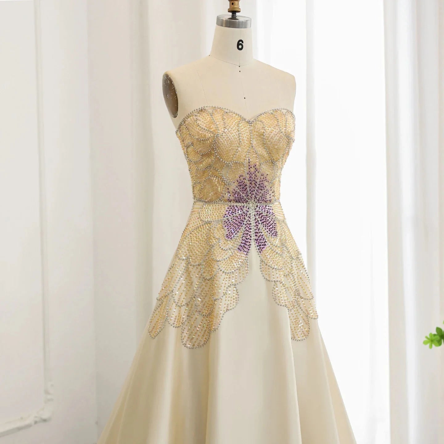 Elegant Ivory Beaded Prom Dress A-Line Beaded Evening Gown Satin Party Dress Long Formal Dress DP6739
