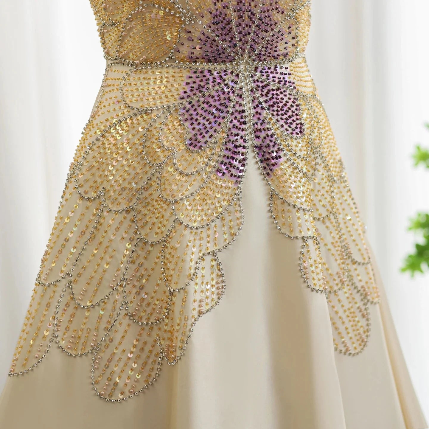 Elegant Ivory Beaded Prom Dress A-Line Beaded Evening Gown Satin Party Dress Long Formal Dress DP6739