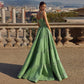 Wunderschönes, grünes, glänzendes, perlenbesetztes A-Linien-Ballkleid mit Spaghettiträgern, DP6540