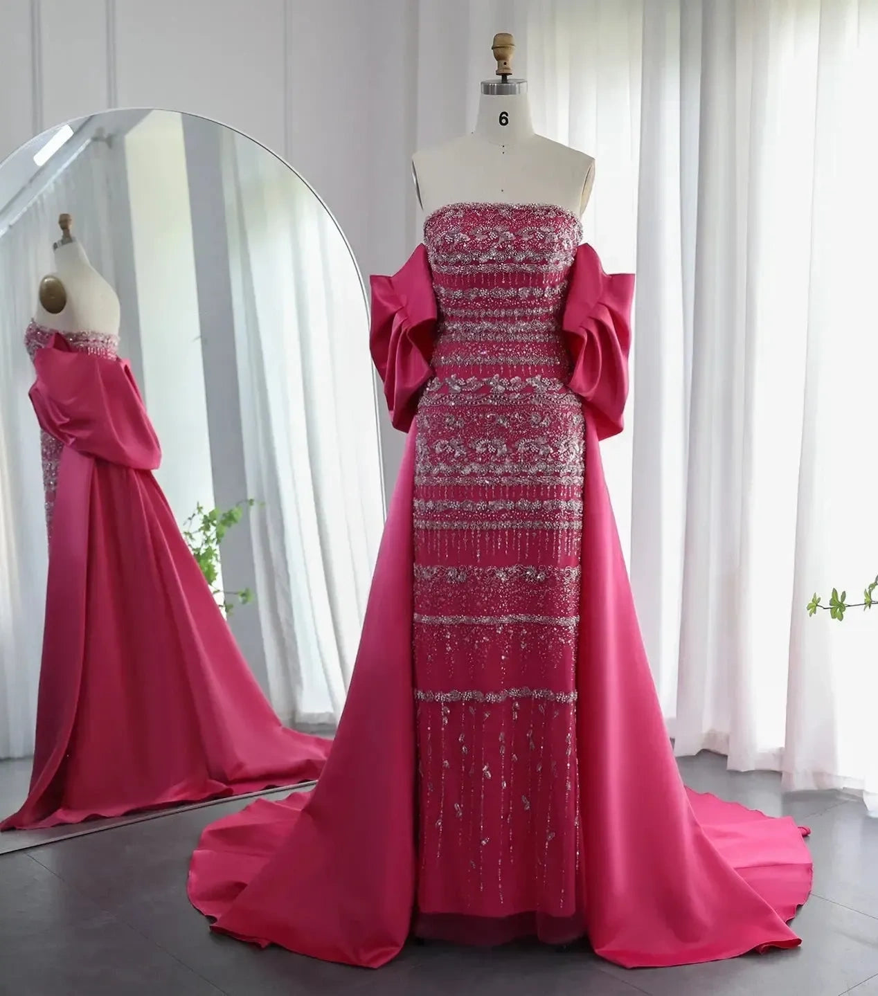 Vintage Glänzendes, perlenbesetztes, trägerloses Etuikleid im Cape-Design, langes Ballkleid, Abendkleid, DP6535