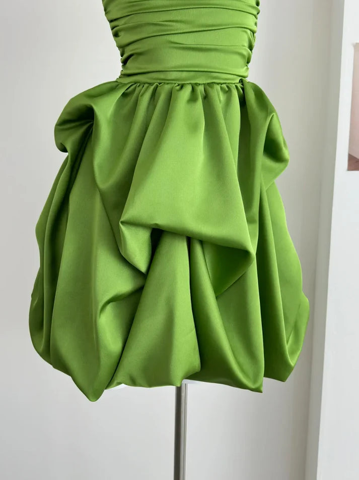 Simple Green Strapless Ruffled Hem Design A-line Mini Party Dress Homecoming Dress DP6030