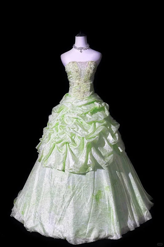 Wunderschönes grünes, plissiertes Ballkleid mit Stickerei für die 16. Quinceanera, Abendkleid DP6427