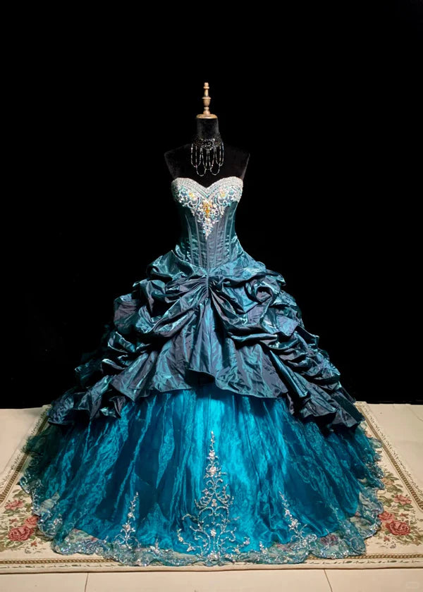 Gorgeous Sweetheart Beaded Pleated Tiered Ball Gown Sweet 16 Quinceanera Evening Dress DP6426