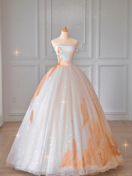 Ethereal White Strapless Evening Dress Ball gown Tulle Prom Dress MD016