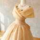 Gentle Yellow Off-Shoulder Party Dress A-line Satin Prom Dress MD017