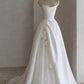 Elegant A-line Strapless Wedding Dress White Satin Long Prom Dress MD028