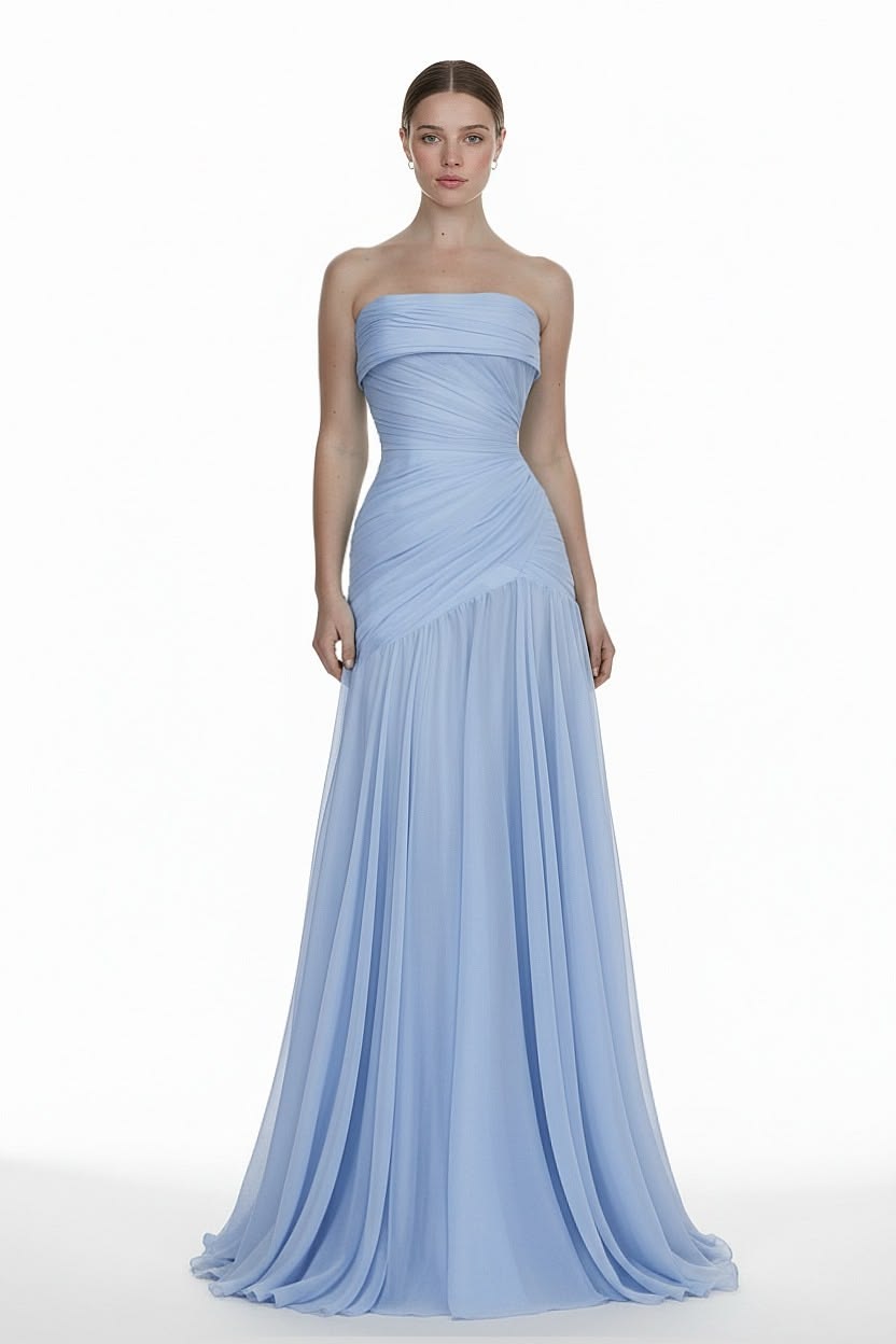 Elegant A-line Off Shoulder Evening Dress Blue Long Prom Dress MD029