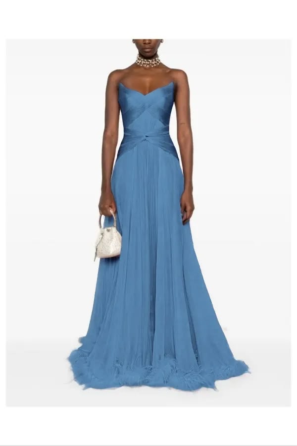 Elegant Sheath Off-the-Shoulder Evening Dress Blue Long Party Dress MD031