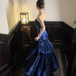 Simple Spaghetti straps Neck Ruffles Dark Blue Prom Dress, Blue Party Dress MD042