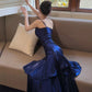 Simple Spaghetti straps Neck Ruffles Dark Blue Prom Dress, Blue Party Dress MD042