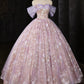 Sweetheart Off Shoulder Tulle Lace Purple Long Prom Dress MD050