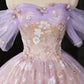 Sweetheart Off Shoulder Tulle Lace Purple Long Prom Dress MD050