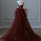 A-Line Floor Length Tulle Sequin Burgundy Prom Dress, Burgundy Party Dress MD051