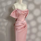 Mermaid Off Shoulder Satin Floor Length Pink Long Prom Dress with Beads MD052