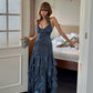 Mermaid V Neck Ruffles Floor Length Gray Blue Party Prom Dress MD053