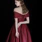 A-Line Off Shoulder Floor Length Burgundy Long Prom Dress with Beads MD054