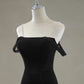 Mermaid Off Shoulder Velvet Sweep Train Black Prom Dress with Beads MD055
