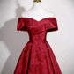 A-Line Off Shoulder Satin Dark Red Long Prom Dress, Dark Red Long Evening Dress MD056