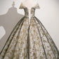A-Line Tulle Lace Gray Long Prom Dress, Gray Long Evening Dress MD058