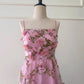 A-Line Tulle 3D Flower Pink Long Prom Dress, Pink Long Formal Dress MD059