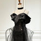Sweetheart Off Shoulder Tulle Sequin Sweep Train Black Long Evening Dress MD060
