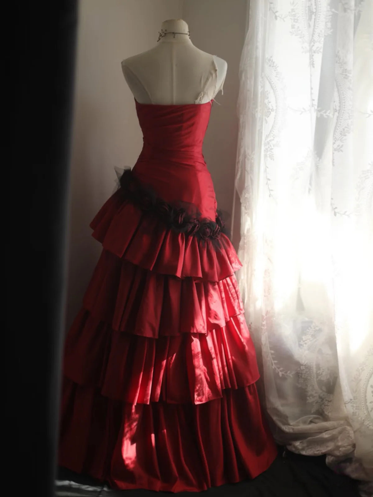 A-Line Sweetheart Neck Taffeta Burgundy Long Prom Dress MD078