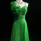 Elegant Spaghetti Straps Green Sheath Backless Prom Dress Satin Handmade Flower Evening Dress MD079