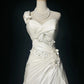 Elegant One-the-Shoulder White A-line Backless Prom Dress Taffta Sequin Evening Dress MD080