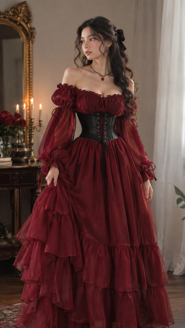 Beautiful Red Prom Dress Off-the-Shoulder Evening Dress Organza Corset Party Dress , MD086