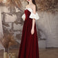 A-Line Velvet Burgundy Long Prom Dress, Burgundy Long Formal Dress MD093