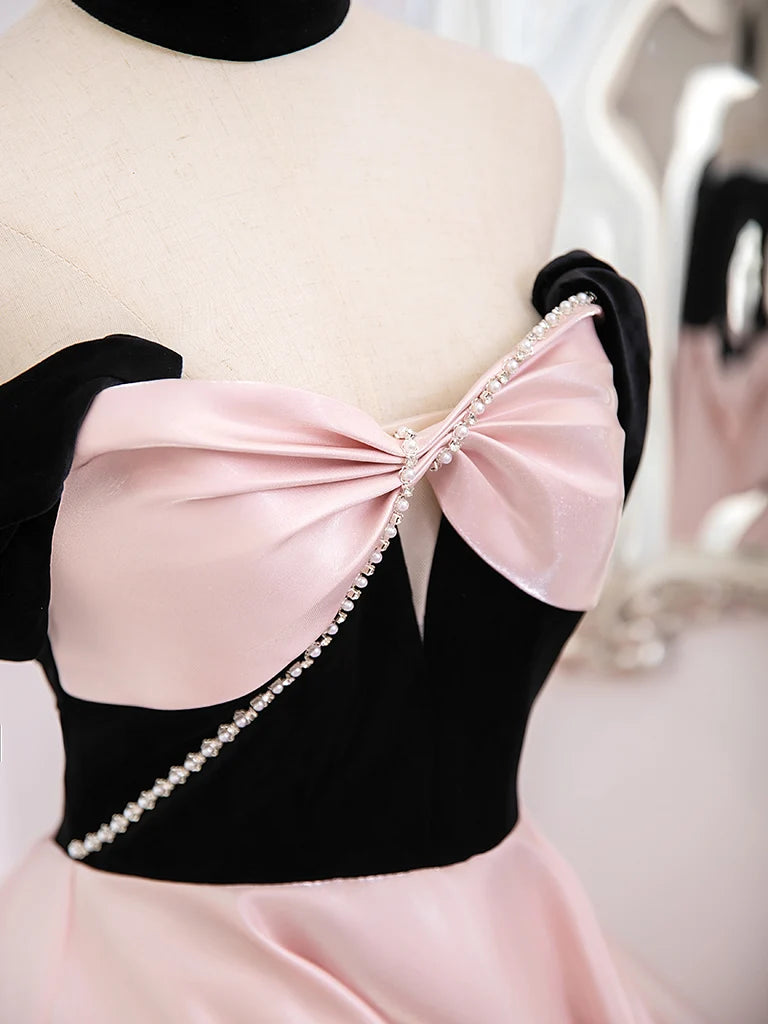 A-Line Sweetheart Neck Satin Pink Long Prom Dress, Pink Long Formal Dress MD094