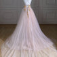 A-Line V Neck Tulle Pink Long Prom Dress, Pink Tulle Long Formal Dress MD095