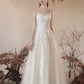 A-Line Tulle Lace Tea Length Light Champagne Long Prom Dress MD096