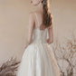 A-Line Tulle Lace Tea Length Light Champagne Long Prom Dress MD096