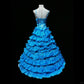 Chic Spaghetti Straps Blue A-line Prom Dress Ruffled  Evening Dress MD098