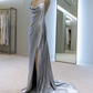 Elegant Spaghetti Straps Silver Mermaid Prom Dress High Slit Evening Dress MD104