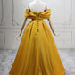 A-Line Off Shoulder Satin Yellow Long Prom Dress, Yellow Long Evening Dress MD117