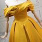 A-Line Off Shoulder Satin Yellow Long Prom Dress, Yellow Long Evening Dress MD117